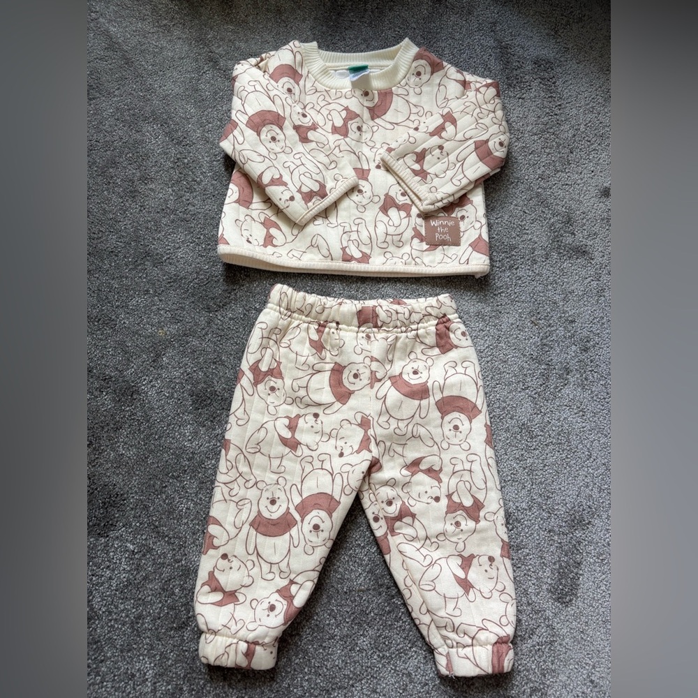 Disney Winnie the Pooh Cream & Brown Quilted Set